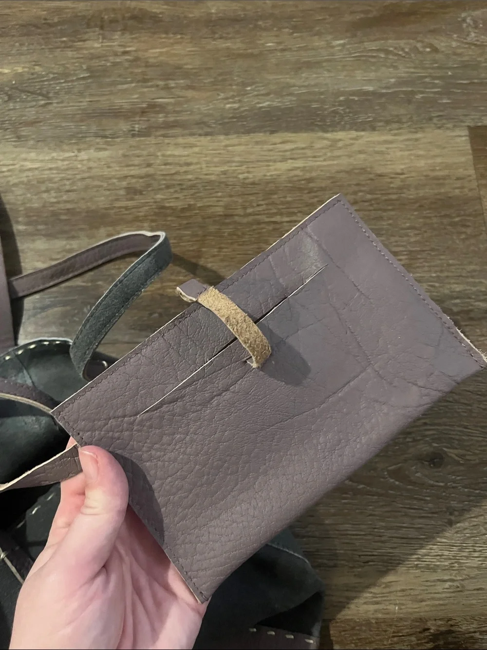 Two-Tone Suede & Leather Tote in Mauve and Charcoal